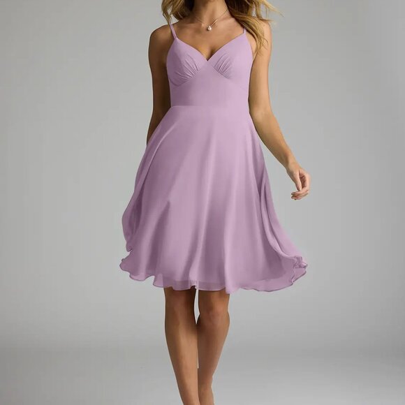 Azazie Purple Chiffon Bridesmaid Gown Flowy Pleated Chiffon Dress Purple - Picture 1 of 5